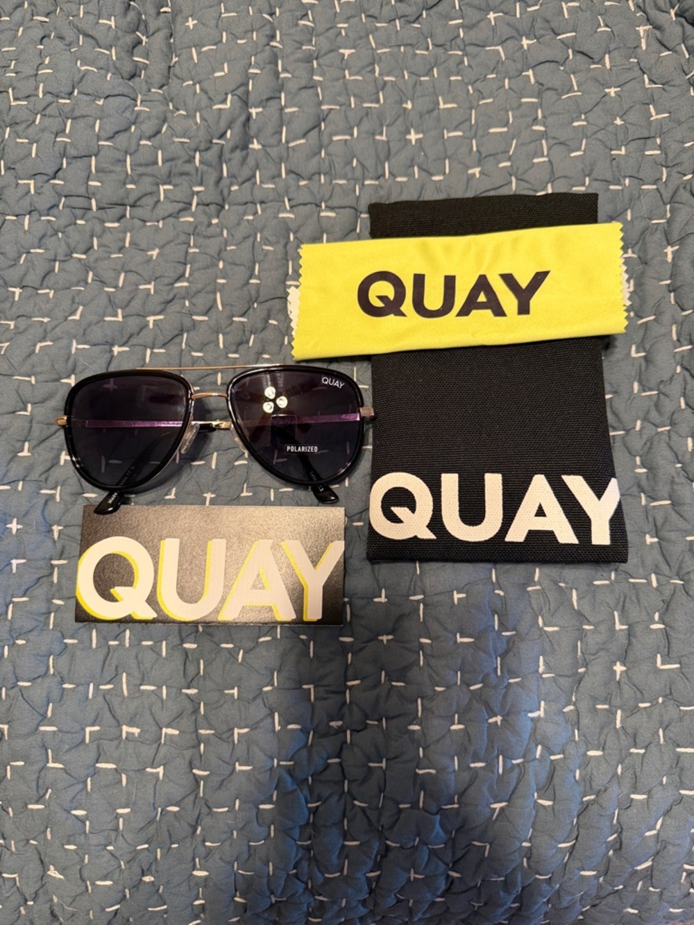 Quay Australia Black and Gold Aviator Sunglasses